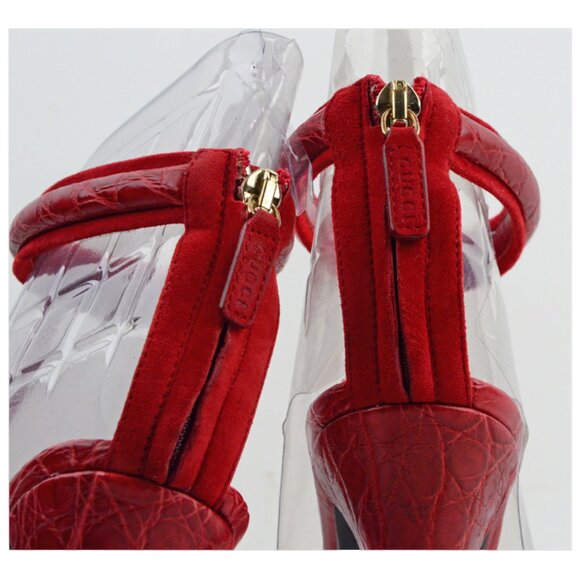 GUCCI SHOES LEIGHT CROCODILE LEATHER T-STRAP PLATFORM SANDALS sz 37.5 7.5 - Picture 7 of 8